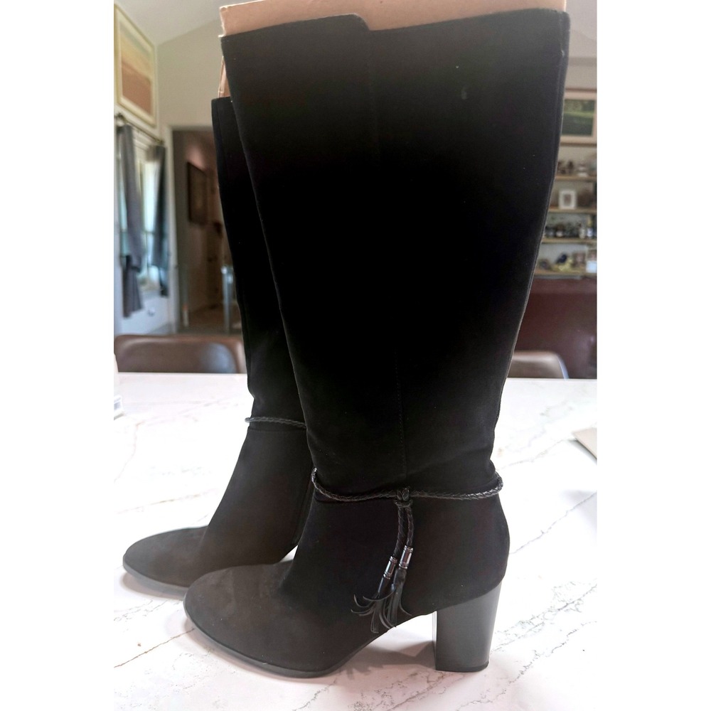 Aerosoles A2 Stonewall Black‎ Knee High Boots 3" Heel Ankle Tassle Size 8 M